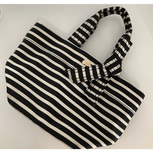 Kate Spade Hana Flatiron Handbag - Black White Stripe with Bow - Picture 8 of 15